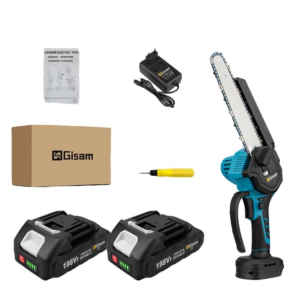Elektrisk kædesav, børsteløs motor, 8 tommer guideplade,2 Batteri
