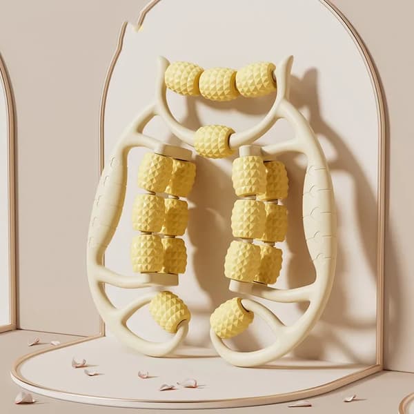 Massage Roller, Justerbar Längd, Arton Oberoende Rullar,18 rundor Gul