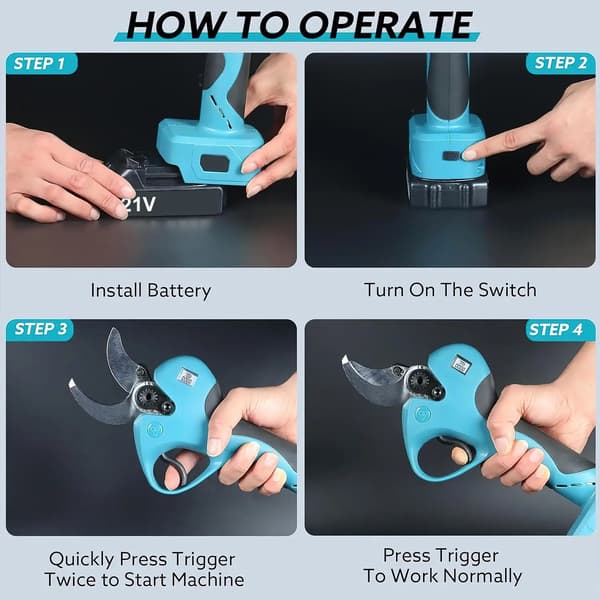 Beskærersaks, trådløs, ergonomisk design,Blå-2 Batteri