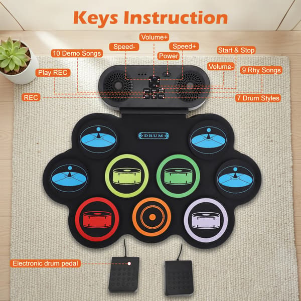 Elektronisk Trommesæt, 9 Pads, Bluetooth og MIDI Kompatibilitet,sort