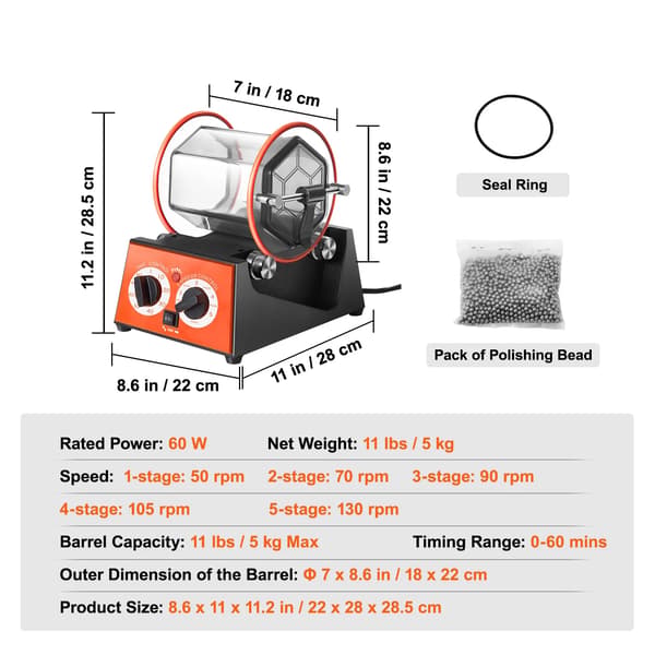 Smyckespolerare, Justerbar Hastighet, Timerfunktion,5Kg Kapacitet