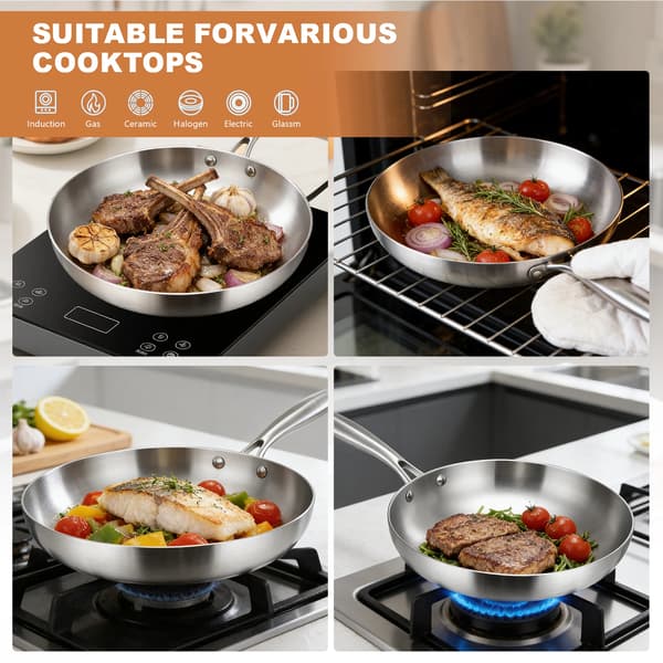 Stegepande Sæt, Tre-lags Rustfrit Stål, Induktionskompatibel,3PCS