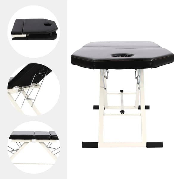 Massagebord, Justerbar Rygstøtte, Sammenklappeligt Design,sort