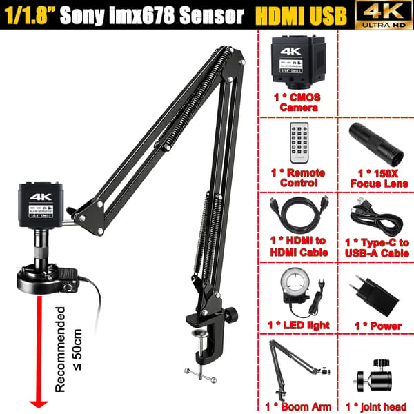 Digital Mikroskop, 4K UHD Billede, HDMI og USB Udgange,SætD, imx678