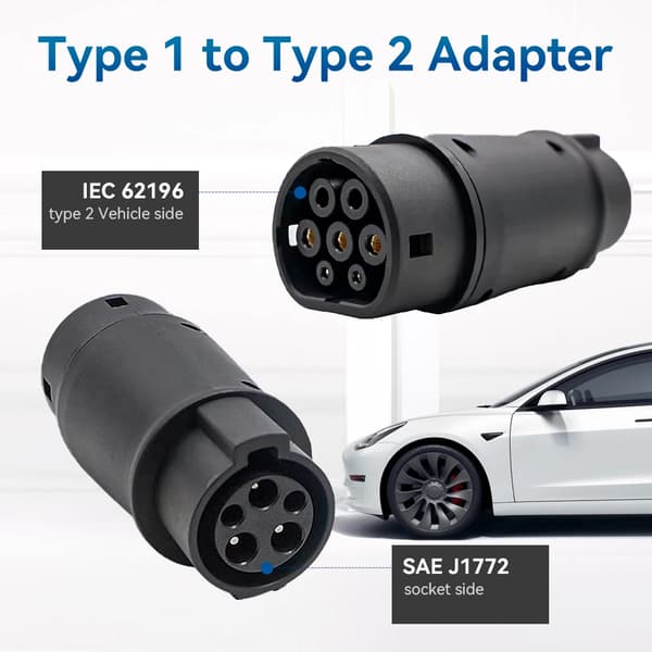 Elbiladapter, hög ström, vattentålig design,Typ1 till Typ2