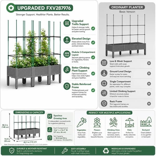 Planter, Integrerat Spaljé, Hållbar Metallkonstruktion,Gris