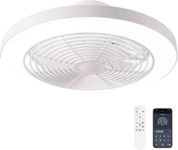 Takfläkt, Fjärrkontroll, Dimbar LED-belysning,VIT