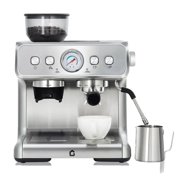 Espresso Kaffemaskine, Indbygget Kværn, Mælkeskummer,Sølv