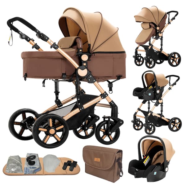 Barnevogn, Sammenklappelig, Bilstols Kompatibel,B588-Khaki