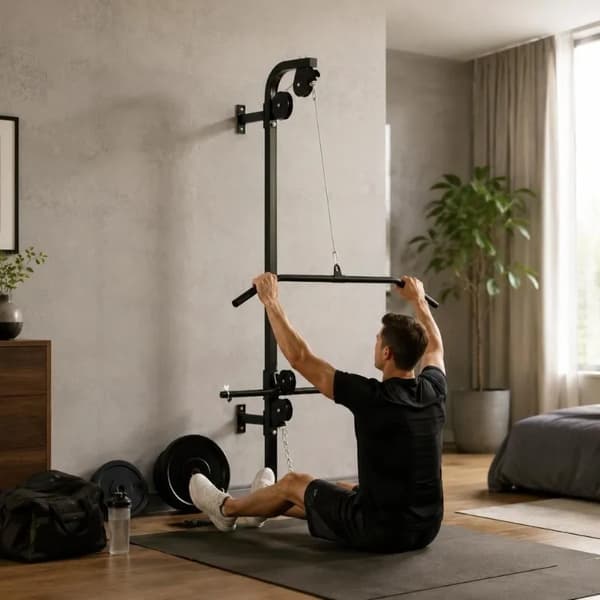 Lat Pulldown Torn, Väggmonterad Design, Inkluderar Dubbelblock,Svart