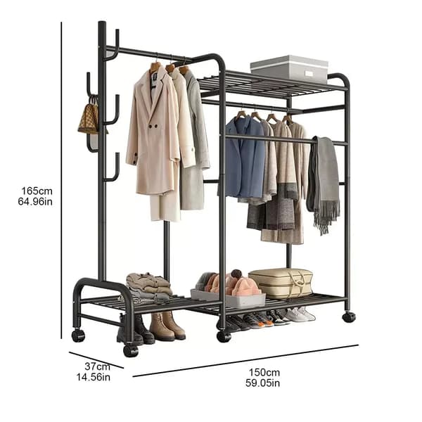 Tøjstativ, Robust Metaldesign, Tre-niveau Organisation,sort