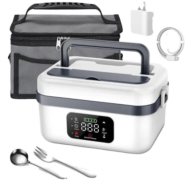 Trådlös Värmelunchlåda, Uppladdningsbart Batteri, Smart Timer,EU-PLUG, Kaki