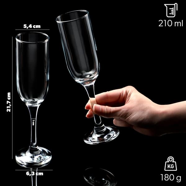 Champagneglas, kapacitet 210 ml, set om 6, diskmaskinssäkra, repfria, FCM-certifierade