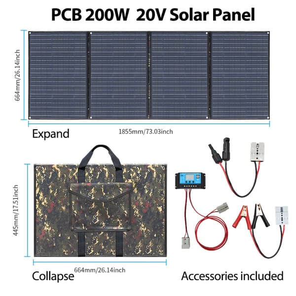 Solpanel, Bärbar Design, Effektiv Energiutvinning,PCB 200W 1855x664mm