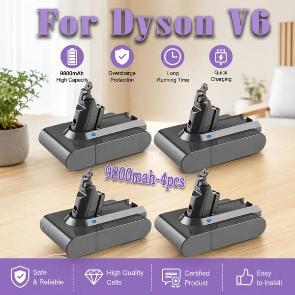 Erstatningsbatteri, 21,6V, 9,8Ah kapacitet,4PCS-V6-9800mAH