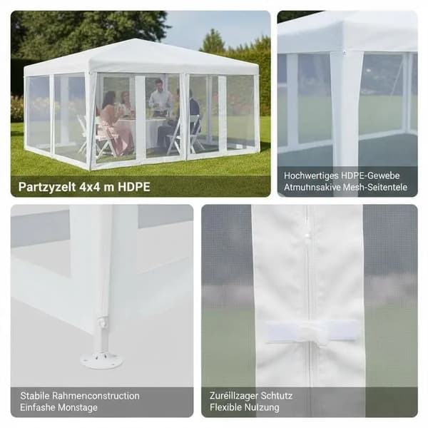 Partytält, HDPE-material, Enkel montering, Vit