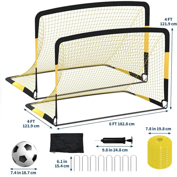 Bærbar Fodboldmål, Sammenklappeligt Design, Holdbare Materialer,6x4FT Gul Sort
