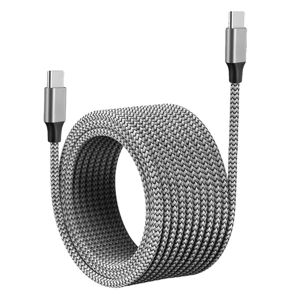USB-C Opladningskabel, 60W Strømoverførsel, Holdbart Nylonflettet Design,Grå, 8m