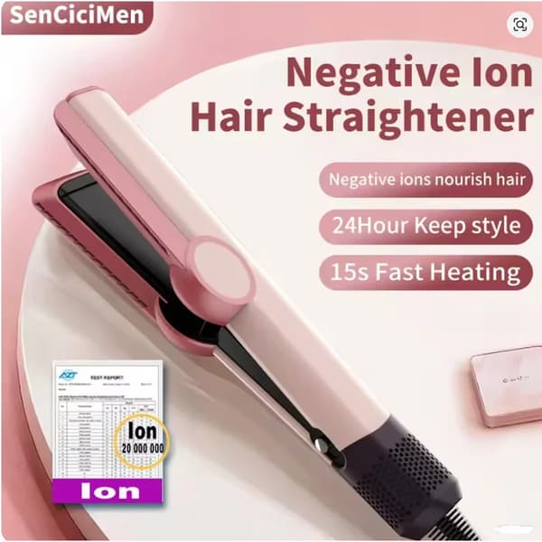 Hårsträcktare, 2-i-1 Stylingfunktion, Intelligent Temperaturkontroll,Rosa-med 2klipp, EU
