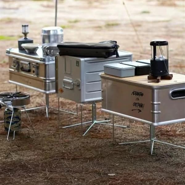 Camping Box Stativ, Rustfrit Stål, Sammenklappeligt Design, Understøtter 75 kg, Sæt af 2, Udendørs Brug