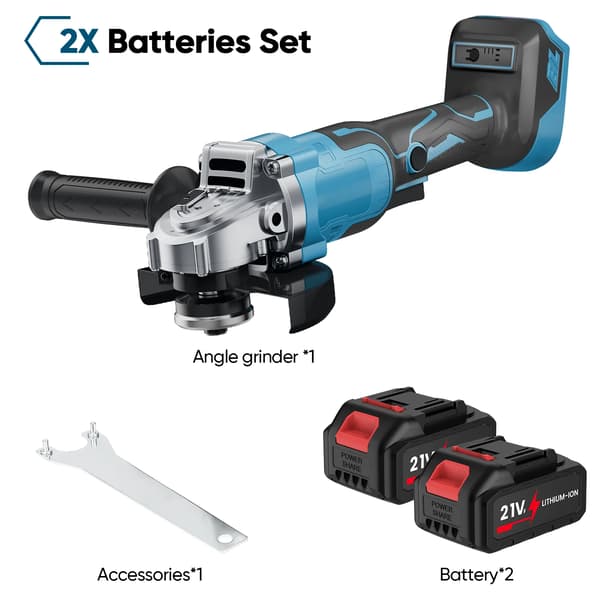 Vinkelslip, Borstlös Motor, Variabel Hastighetskontroll,2 Batterier