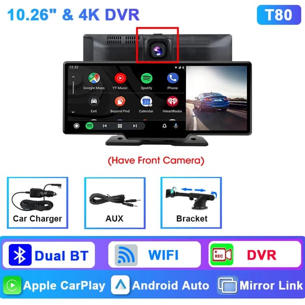 Dashcam, 4K Etukamera, Kaksoislinssejä,4K DVR