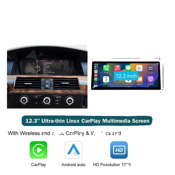 Carplay, korkean resoluution näyttö, älypuhelinintegraatio, yhteensopiva BMW 3/5-sarjan E90/E91/E92/E93 E60 E61 E62 kanssa,Ei-c, E60 CIC 12.3