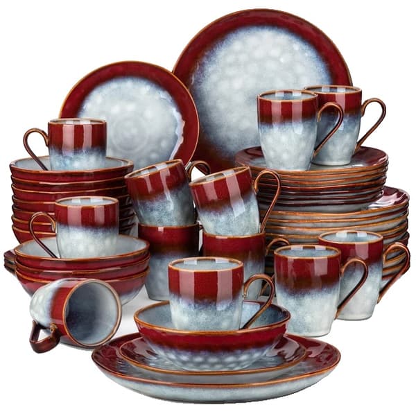 Middagssats, Elegant Design, Mikrovågs- och Diskmaskinssäker,48-PCS RÖD