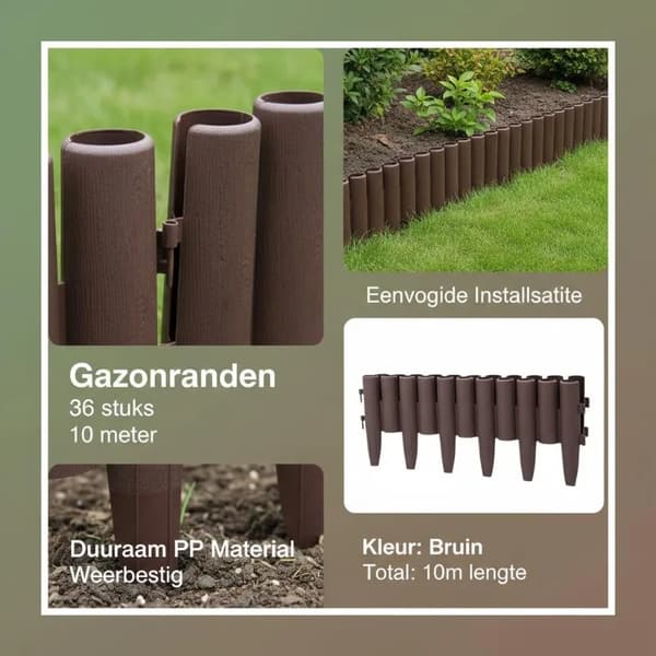 Plænekanter, Holdbart Plastik, Fleksibelt Design,Brun
