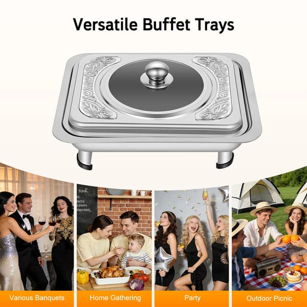 Chafing Dish Sæt, Rustfrit Stål, Rektangulært Design,Sølv
