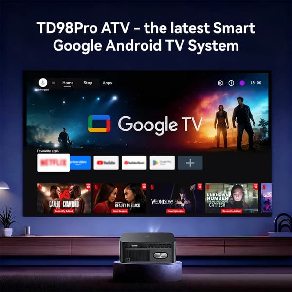 Projektor, 4K Opløsning, Smarte Funktioner,Google ATV Version, EU Stik