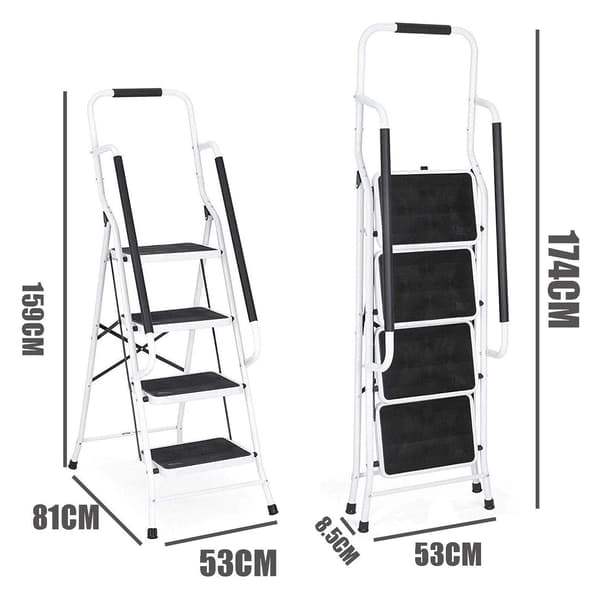Stege, 4 Steg, Fällbar Design,4 Steg Stege med Räcke