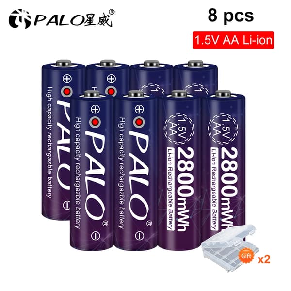 Uppladdningsbart AA litiumjonbatteri, 2800mWh kapacitet, CE-certifierat, 8st Batteri