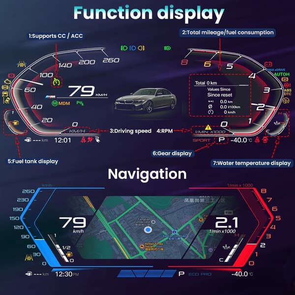Digitalt instrumentkluster, trådlös Carplay, Android spegling,med carplay