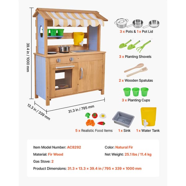 Mud Kitchen, Interaktive Legezoner, Holdbar Trækonstruktion,1 Sæt