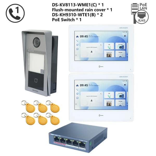Intercom-system, Håndfri kommunikation, Højopløsningsvideo,1btn Skyl 2 Skærm