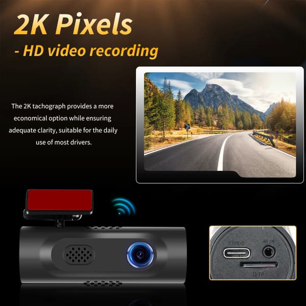 Dash Cam, 2K-upplösning, Parkeringsövervakningsfunktion,1.5" Dash Cam