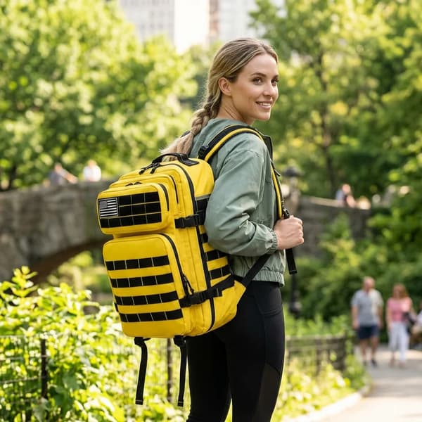 Rygsæk, rummelig 45L kapacitet, multifunktionelt design,Gul