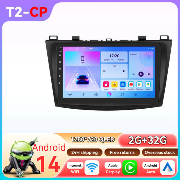 Multimedia Navigationssystem, Smartphone Integration, Forbedret Navigation, kompatibel med Mazda 3 2010-2013,T2CP-2G 32G-4kerner