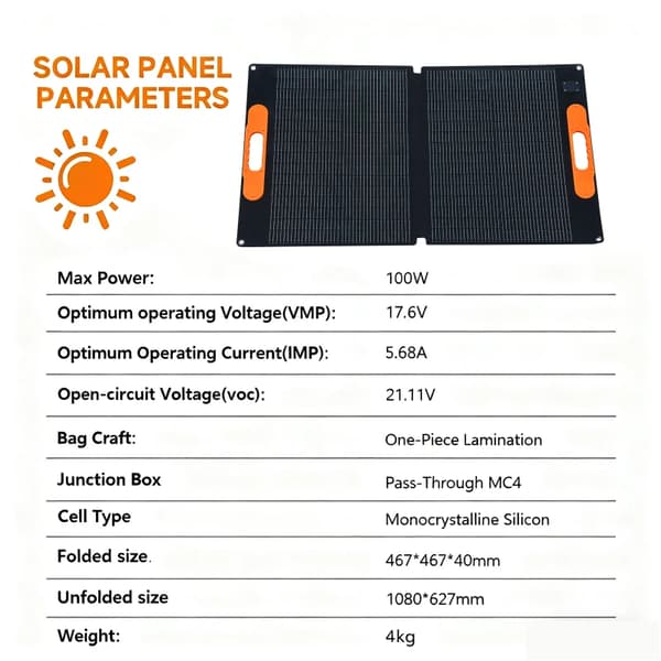 Solpanel, Foldbart Design, Høj Effektivitet,100w