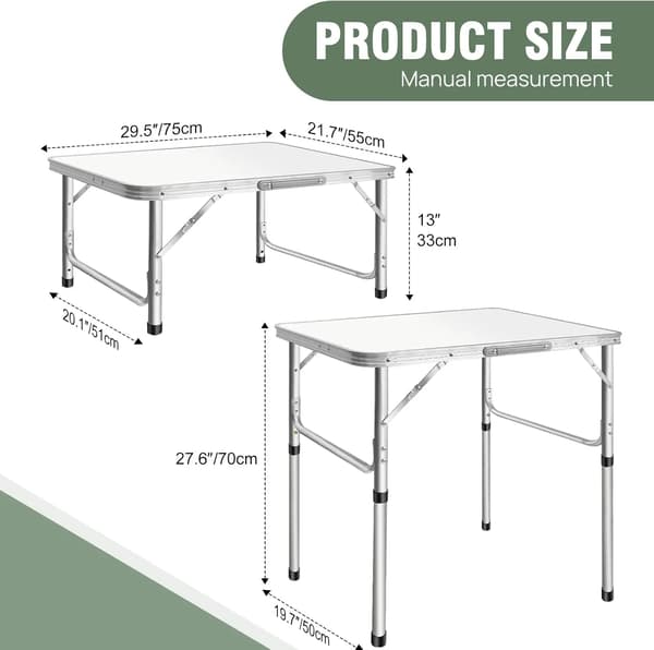 Fällbart Picknickbord, Justerbar Höjd, Lättviktsdesign,75 x 55 x 70/33 cm