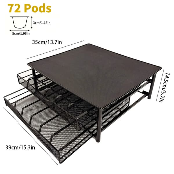 Kaffekapsel Organizer, Dobbelt Lag, Rustfrit Metal,sort