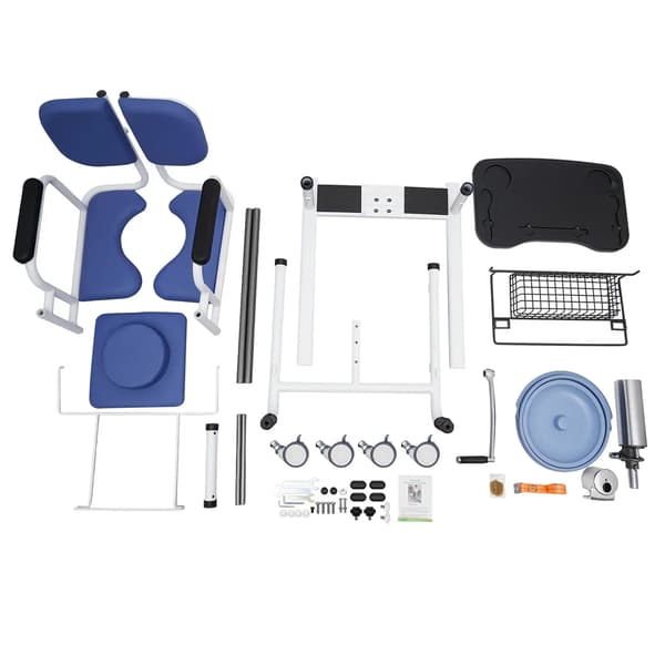 Patientlyftstol, hydraulisk lyft, 180° delad sitsdesign,Blå