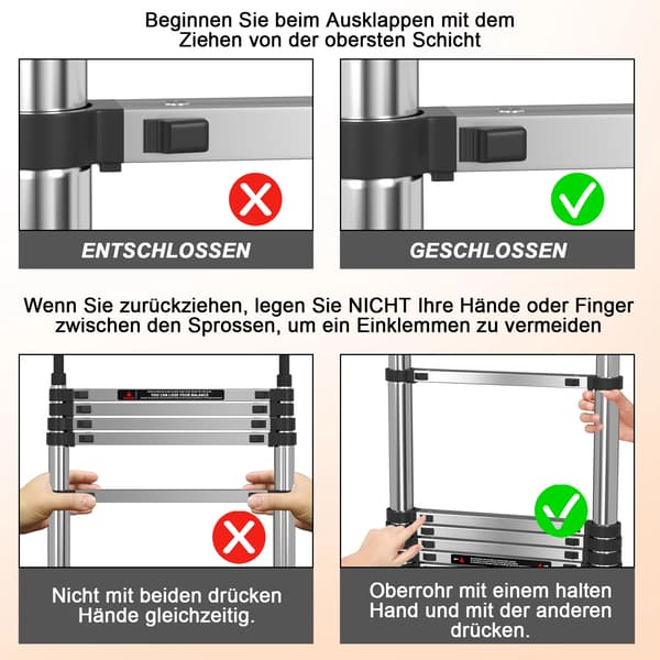 Teleskopstege, Rostfritt Stål, Säkerhetsfunktioner,5M
