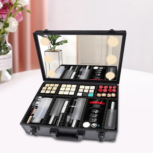 Kosmetisk Opbevaringsboks, Intelligent Makeup Spejl, Justerbart Lys,sort, M
