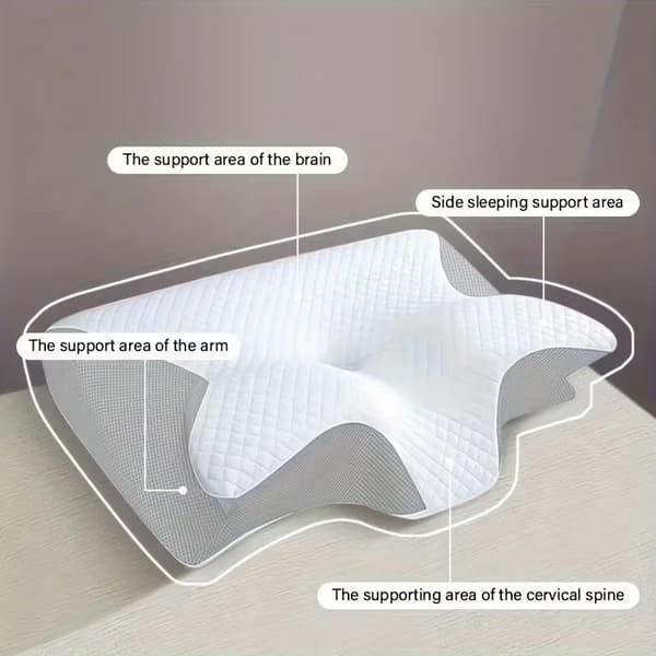 Neck Pillow, Memory Foam, Ergonomic Design, White