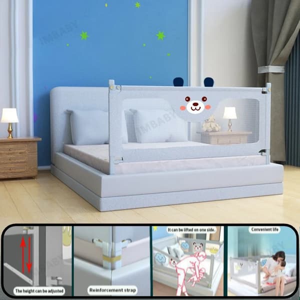 Spädbarnssängsräcke, Justerbar Höjd, Fällbar Design,1st grå 1.5m
