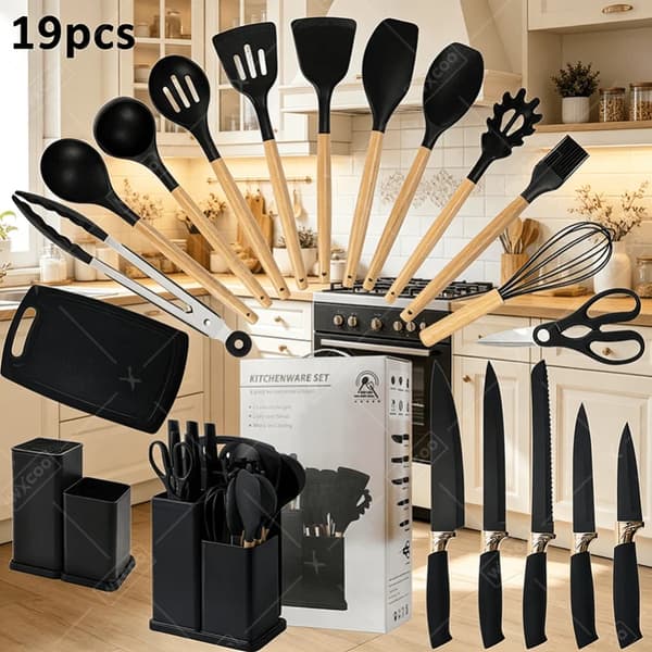 Køkkenkniv Sæt, Ergonomisk Design, Multifunktionelle Tilbehør,19PCS