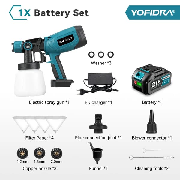Elektrisk sprutpistol, hög prestanda, 1000ML kapacitet, 1 batteri