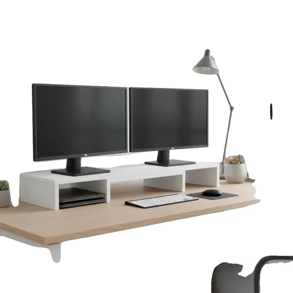 Dubbel bildskärmsställ, integrerad förvaring, ergonomisk design,Vit
